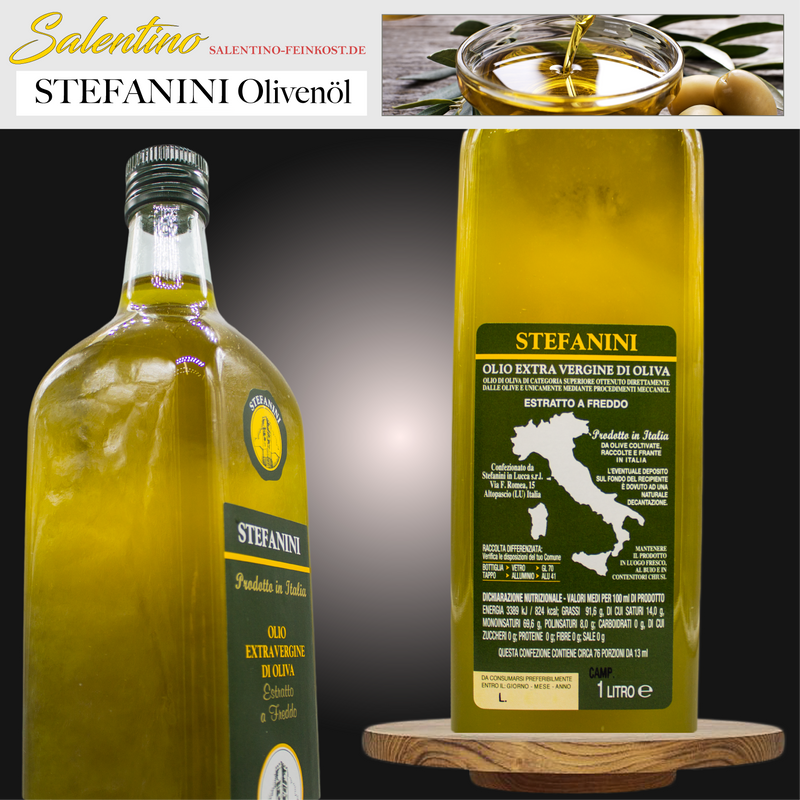 Stefanini Olivenöl extra vergine online bestellbar, italienische Olivenöl, fruchtig, 1 Liter, online kaufen